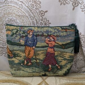 Holdings Fine Accessories Travel Cosmetic Bag Tapestry Golf Print w/ Tassel